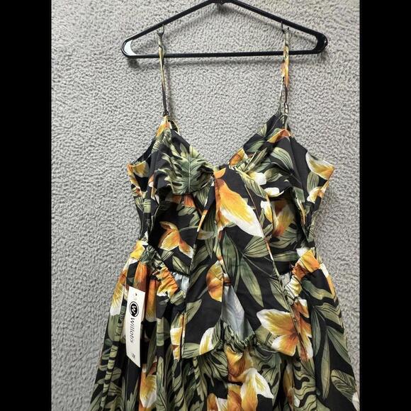 Willotis Dress Womens 2X Green Orange Floral Hawaiian Tie Back Midi Stretch - Picture 10 of 12